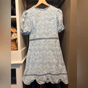 AQUA Blue Eyelet Mini Shift Dress Medium